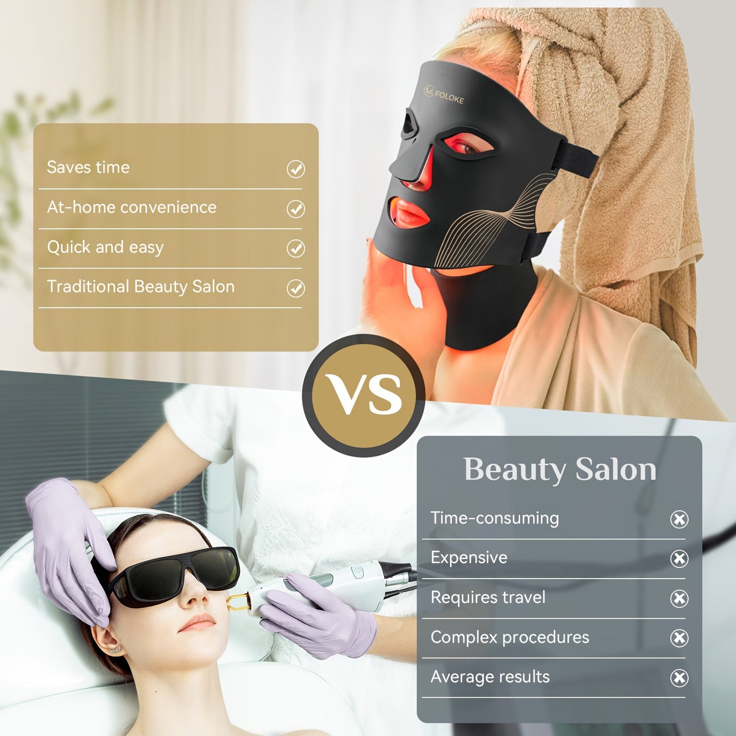 FOLOKE LED Light Therapy Mask Skin Care, 103 3-in-1 Fusion LED Beads, LEDs face mask & neck mask Infrared Red - Wavelength for Home Use, – Advanced Skincare Made Easy Bright Mart