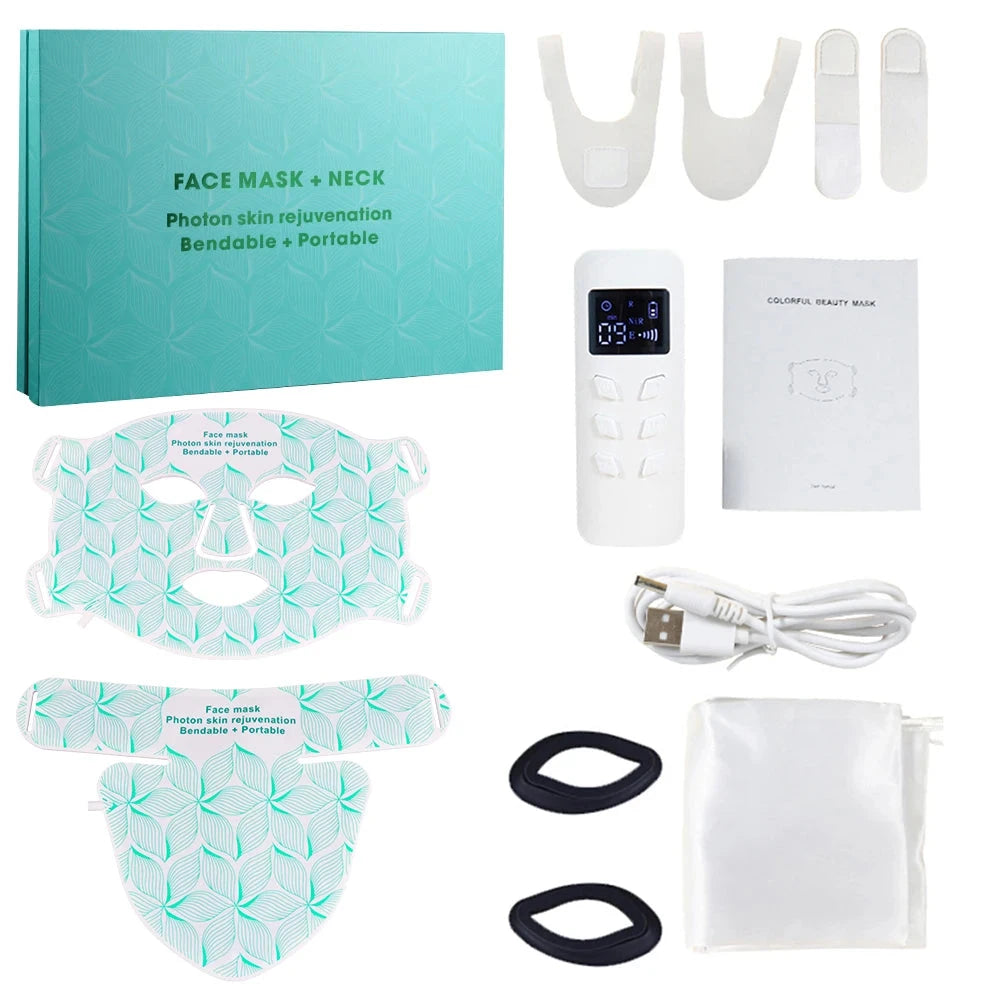 Red Light Therapy for Face & Neck, Red Light Mask with 850nm NIR, 7-1 Colors LED Light Therapy mask, Rechargeable LED Face & Neck Mask for Anti-Aging, Skin Firming & Radiant Glow at Home Bright Mart