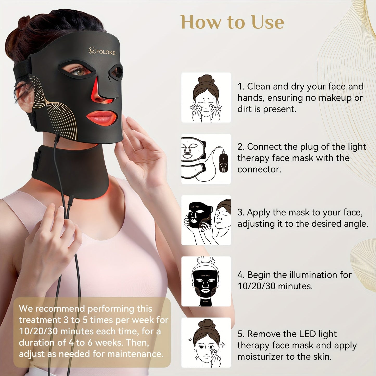FOLOKE LED Light Therapy Mask Skin Care, 103 3-in-1 Fusion LED Beads, LEDs face mask & neck mask Infrared Red - Wavelength for Home Use, – Advanced Skincare Made Easy Bright Mart