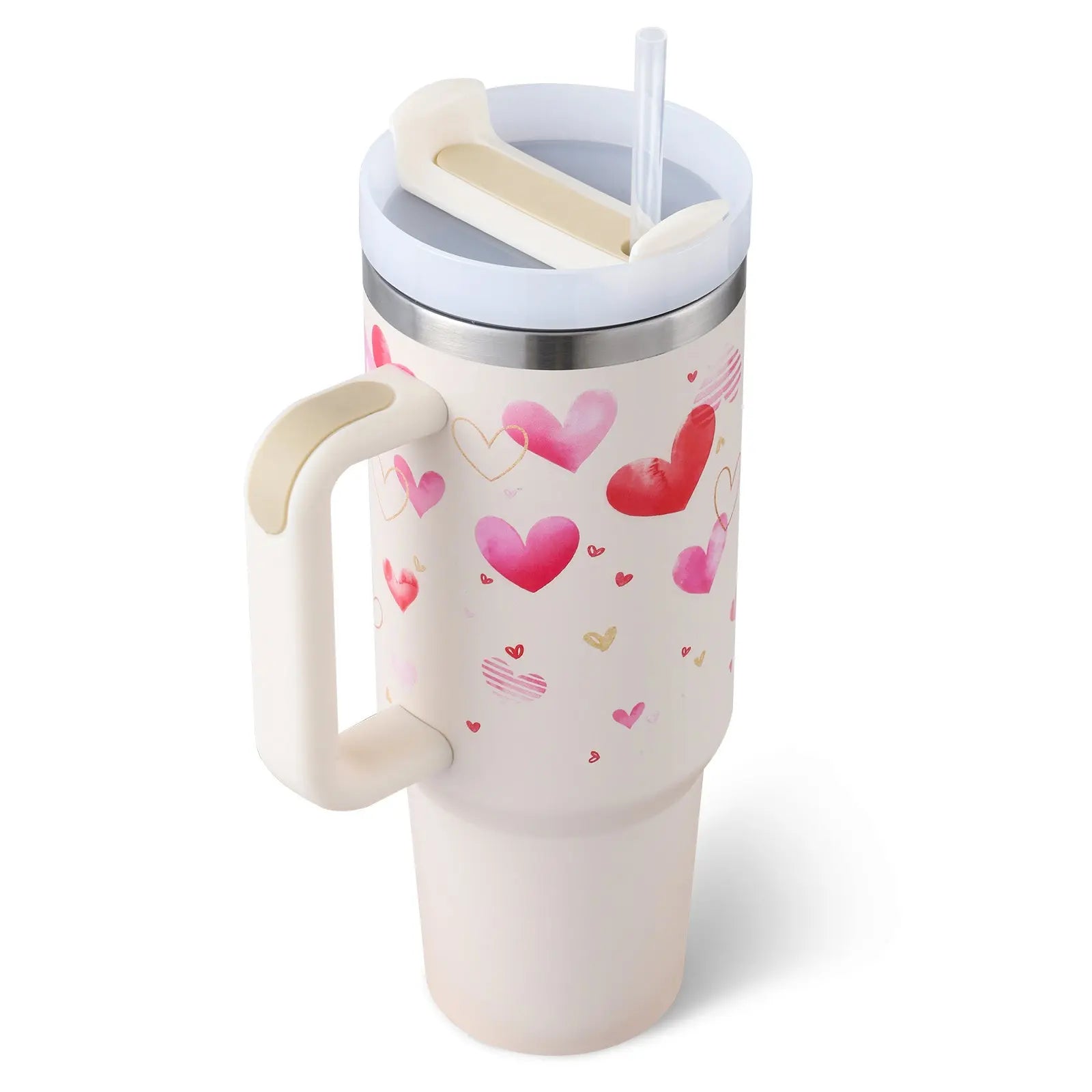 40 Oz Insulated Tumbler with Handle & Straw, Stainless Steel Vacuum Coffee Mug with Lid, Spill Proof Travel Cup for Car, Office, Gym – Valentine’s Day Gift for Lovers Bright Mart