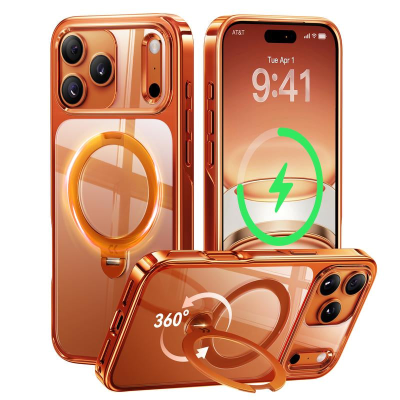 CASEKOO Cosmic Orange Iphone 17 Pro Max Case with 360 Spin Magnetic Stand [Fit for Magsafe][17Ft Military Protection] Slim Polished for Iphone 17 Pro Max Case with Stand 6.9'', Cosmic Orange