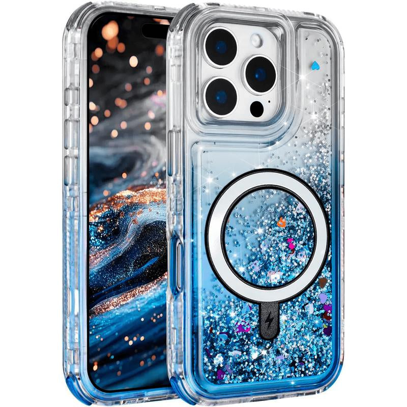 Entronix Case for Iphone 17/16 Air/Plus/Pro Max - Cute Liquid Glitter Triple-Layer Cover, [Magnetic] Smartphone Accessories Protective Shockproof