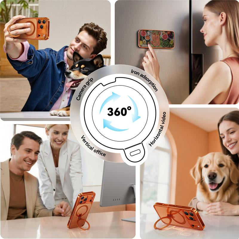 CASEKOO Cosmic Orange Iphone 17 Pro Max Case with 360 Spin Magnetic Stand [Fit for Magsafe][17Ft Military Protection] Slim Polished for Iphone 17 Pro Max Case with Stand 6.9'', Cosmic Orange