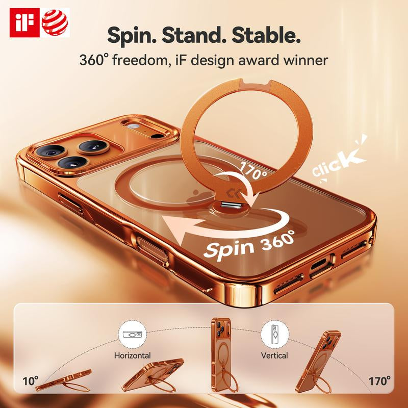 CASEKOO Cosmic Orange Iphone 17 Pro Max Case with 360 Spin Magnetic Stand [Fit for Magsafe][17Ft Military Protection] Slim Polished for Iphone 17 Pro Max Case with Stand 6.9'', Cosmic Orange