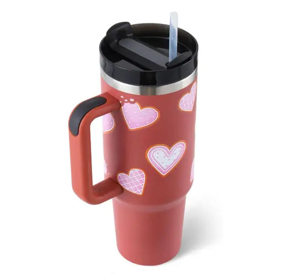 40 Oz Insulated Tumbler with Handle & Straw, Stainless Steel Vacuum Coffee Mug with Lid, Spill Proof Travel Cup for Car, Office, Gym – Valentine’s Day Gift for Lovers Bright Mart