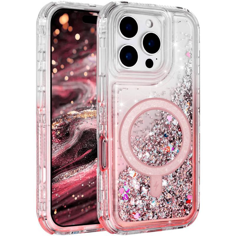 Entronix Case for Iphone 17/16 Air/Plus/Pro Max - Cute Liquid Glitter Triple-Layer Cover, [Magnetic] Smartphone Accessories Protective Shockproof