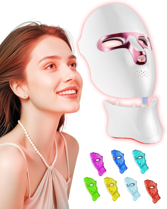 FOLOKE Red Light Therapy Mask for Face & Neck, LED Face Light Therapy,USB C Rechargeable,Infrared Mask for Home Working Travel Yoga Bright Mart