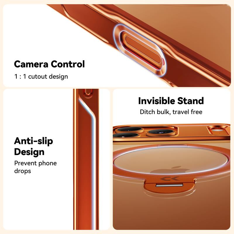 CASEKOO Cosmic Orange Iphone 17 Pro Max Case with 360 Spin Magnetic Stand [Fit for Magsafe][17Ft Military Protection] Slim Polished for Iphone 17 Pro Max Case with Stand 6.9'', Cosmic Orange