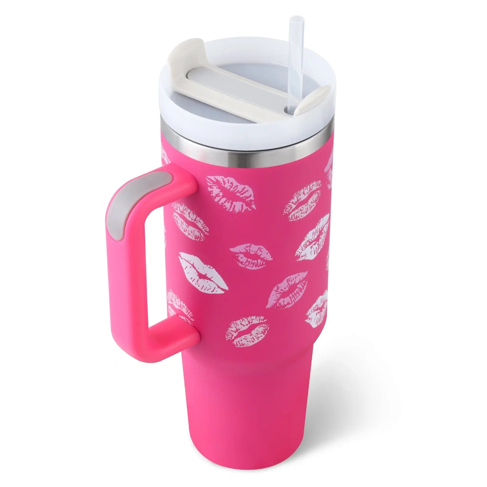 40 Oz Insulated Tumbler with Handle & Straw, Stainless Steel Vacuum Coffee Mug with Lid, Spill Proof Travel Cup for Car, Office, Gym – Valentine’s Day Gift for Lovers Bright Mart