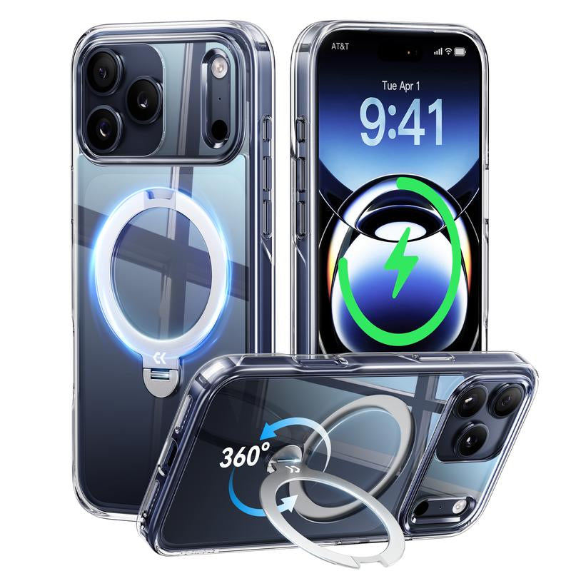 CASEKOO Cosmic Orange Iphone 17 Pro Max Case with 360 Spin Magnetic Stand [Fit for Magsafe][17Ft Military Protection] Slim Polished for Iphone 17 Pro Max Case with Stand 6.9'', Cosmic Orange