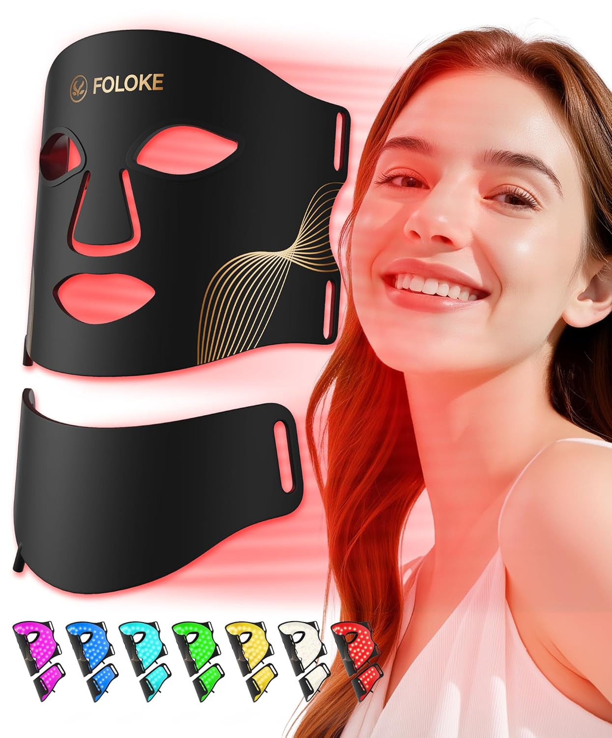 FOLOKE LED Light Therapy Mask Skin Care, 103 3-in-1 Fusion LED Beads ...