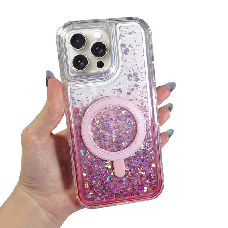 Entronix Case for Iphone 17/16 Air/Plus/Pro Max - Cute Liquid Glitter Triple-Layer Cover, [Magnetic] Smartphone Accessories Protective Shockproof