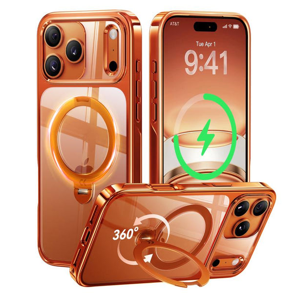 CASEKOO Cosmic Orange Iphone 17 Pro Max Case with 360 Spin Magnetic Stand [Fit for Magsafe][17Ft Military Protection] Slim Polished for Iphone 17 Pro Max Case with Stand 6.9'', Cosmic Orange