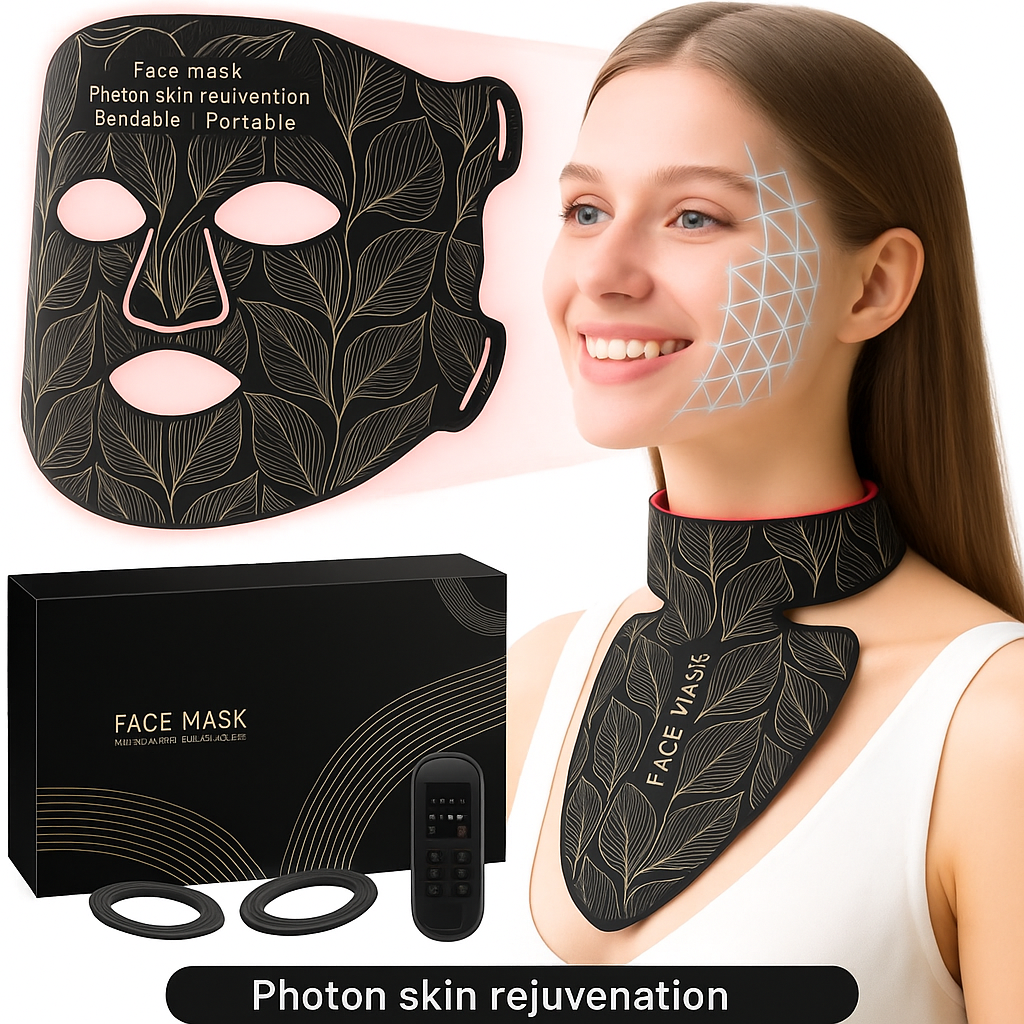 Red Light Therapy for Face & Neck, Red Light Mask with 850nm NIR, 7-1 Colors LED Light Therapy mask, Rechargeable LED Face & Neck Mask for Anti-Aging, Skin Firming & Radiant Glow at Home Bright Mart