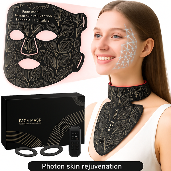 Red Light Therapy for Face & Neck, Red Light Mask with 850nm NIR, 7-1 Colors LED Light Therapy mask, Rechargeable LED Face & Neck Mask for Anti-Aging, Skin Firming & Radiant Glow at Home Bright Mart