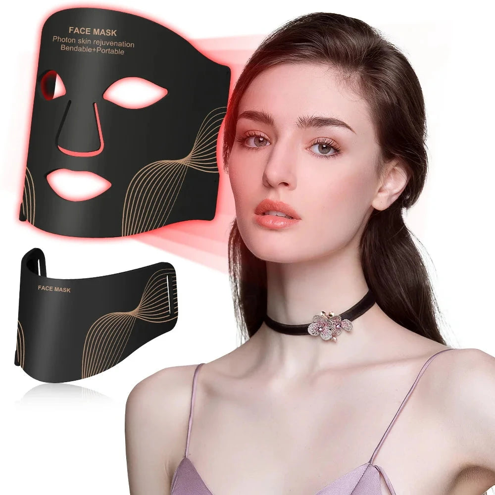 7 Color LED Face Mask with Neck Wireless Portable Red Light Therapy for Anti-Aging, Wrinkles, Skin Rejuvenation, Home Use Bright Mart
