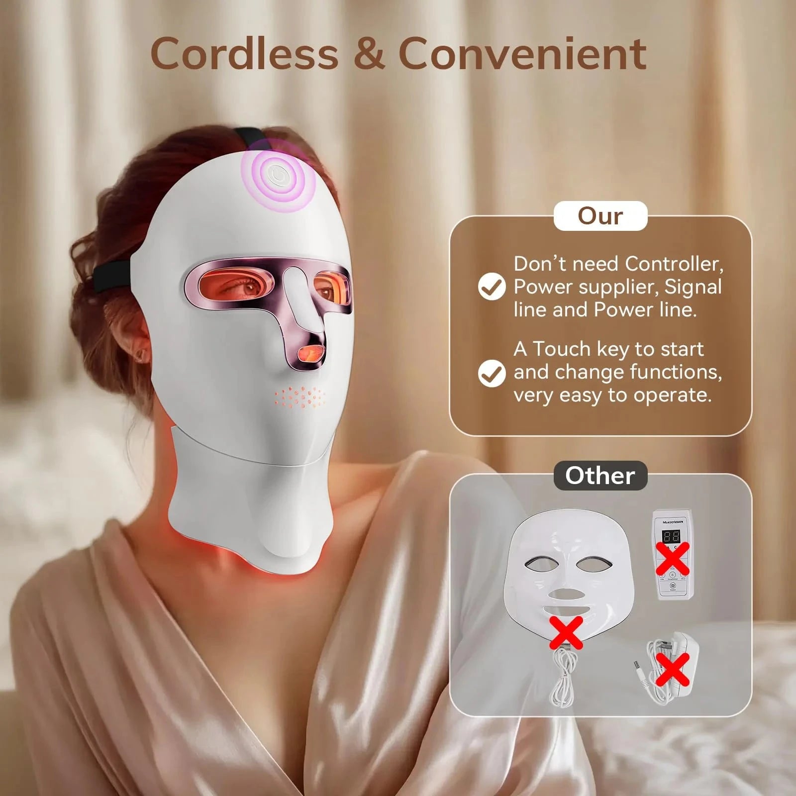 USB Rechargeable LED Face Mask Therapy Red Light Therapy Face Mask with Neck Therapy Mask for Home Working Travel Yoga Sleep Bright Mart