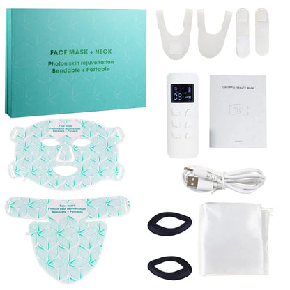 Red Light Therapy for Face & Neck, Red Light Mask with 850nm NIR, 7-1 Colors LED Light Therapy mask, Rechargeable LED Face & Neck Mask for Anti-Aging, Skin Firming & Radiant Glow at Home Bright Mart