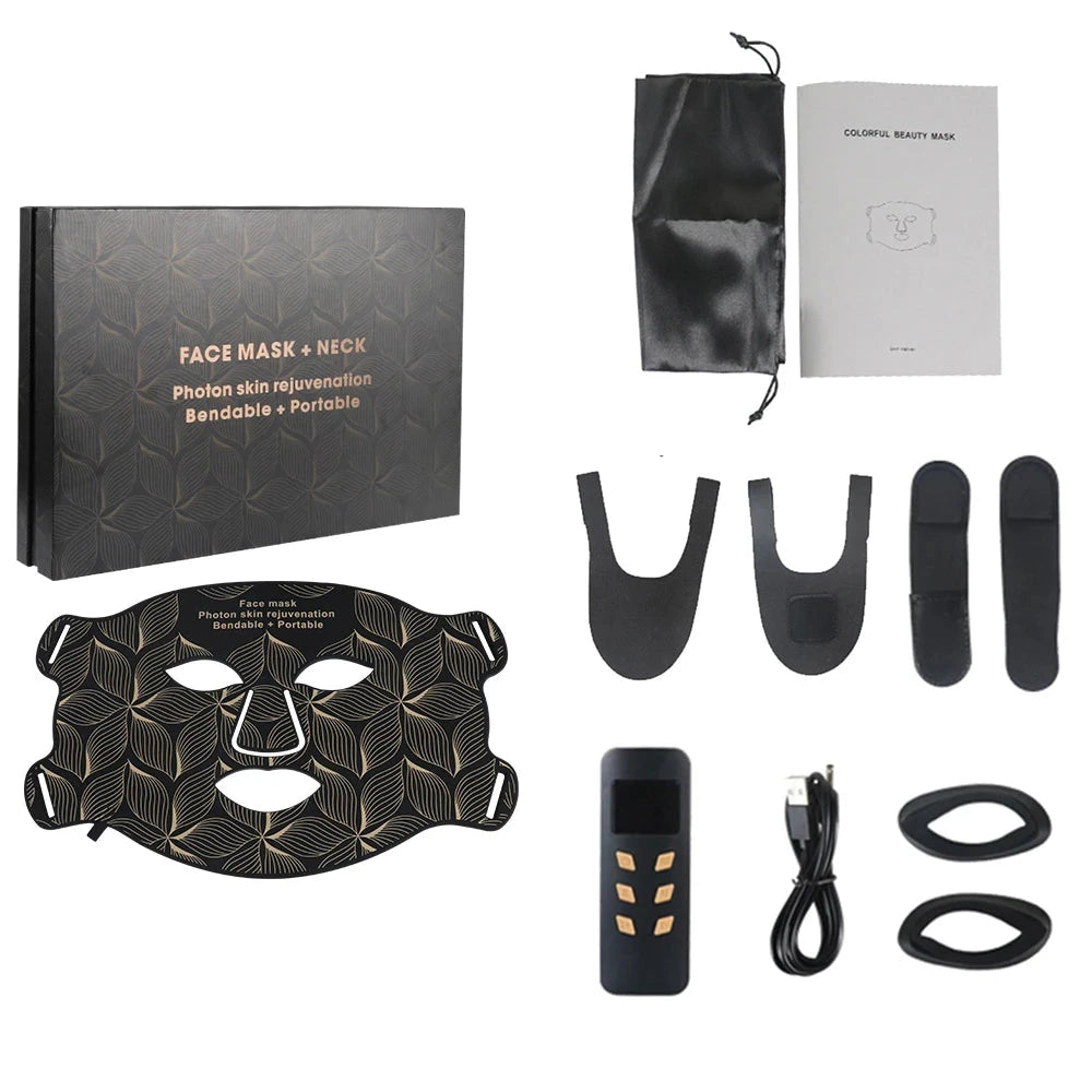 Red Light Therapy for Face & Neck, Red Light Mask with 850nm NIR, 7-1 Colors LED Light Therapy mask, Rechargeable LED Face & Neck Mask for Anti-Aging, Skin Firming & Radiant Glow at Home Bright Mart
