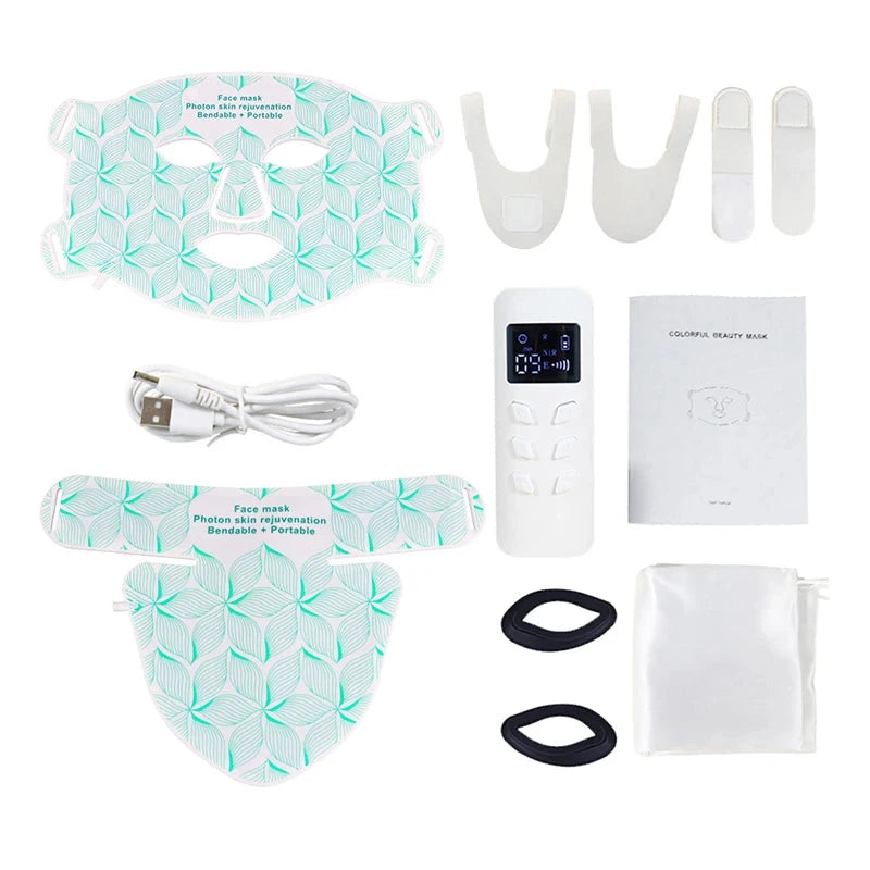 Red Light Therapy for Face & Neck, Red Light Mask with 850nm NIR, 7-1 Colors LED Light Therapy mask, Rechargeable LED Face & Neck Mask for Anti-Aging, Skin Firming & Radiant Glow at Home Bright Mart