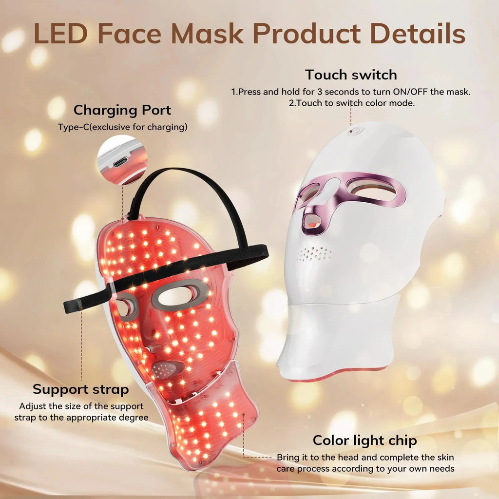 USB Rechargeable LED Face Mask Therapy Red Light Therapy Face Mask with Neck Therapy Mask for Home Working Travel Yoga Sleep Bright Mart