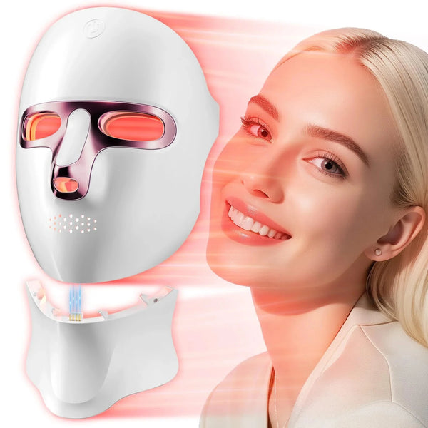 USB Rechargeable LED Face Mask Therapy Red Light Therapy Face Mask with Neck Therapy Mask for Home Working Travel Yoga Sleep Bright Mart