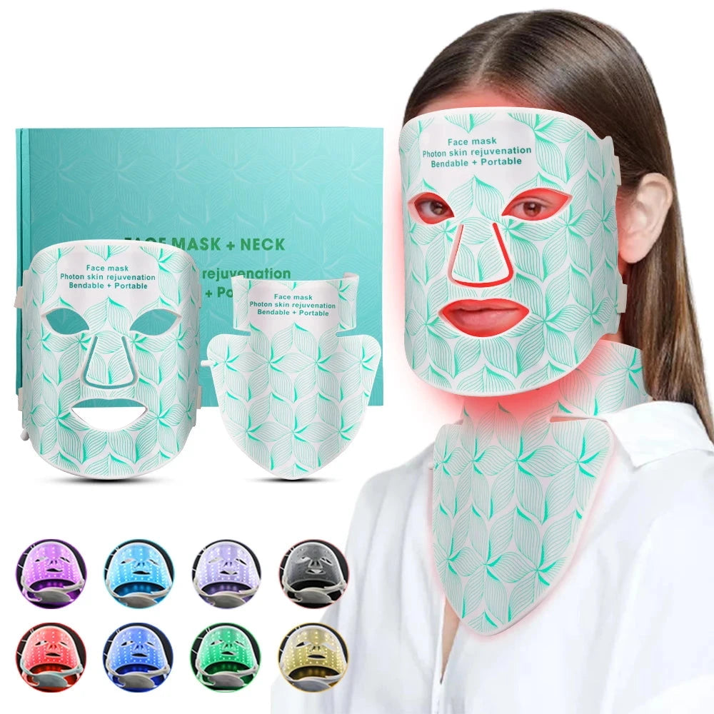 Red Light Therapy for Face & Neck, Red Light Mask with 850nm NIR, 7-1 Colors LED Light Therapy mask, Rechargeable LED Face & Neck Mask for Anti-Aging, Skin Firming & Radiant Glow at Home Bright Mart