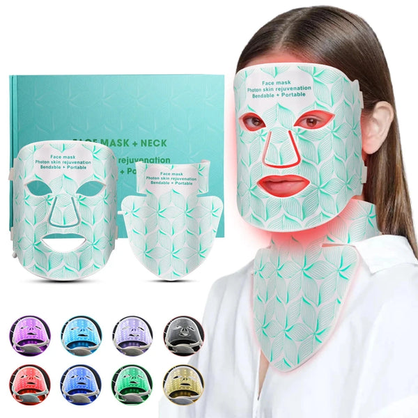 Red Light Therapy for Face & Neck, Red Light Mask with 850nm NIR, 7-1 Colors LED Light Therapy mask, Rechargeable LED Face & Neck Mask for Anti-Aging, Skin Firming & Radiant Glow at Home Bright Mart