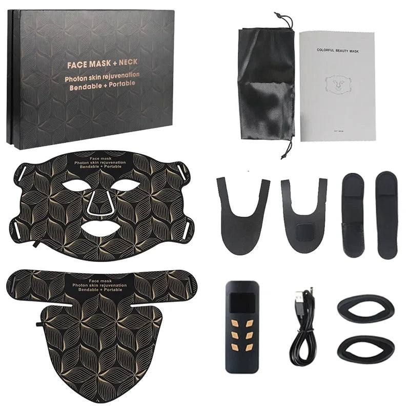 Red Light Therapy for Face & Neck, Red Light Mask with 850nm NIR, 7-1 Colors LED Light Therapy mask, Rechargeable LED Face & Neck Mask for Anti-Aging, Skin Firming & Radiant Glow at Home Bright Mart