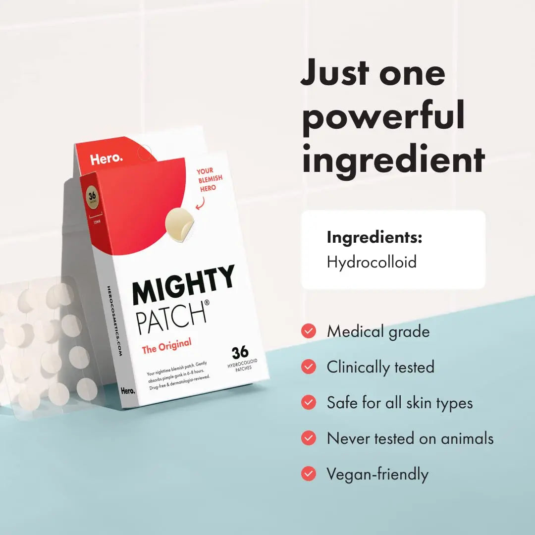 Mighty Patch™ Original Patch from Hero Cosmetics – The #1 Hydrocolloid Acne Pimple Patch for Covering Zits and Whiteheads in 1 use; Nighttime Spot Stickers for Face and Skin (36 Count)