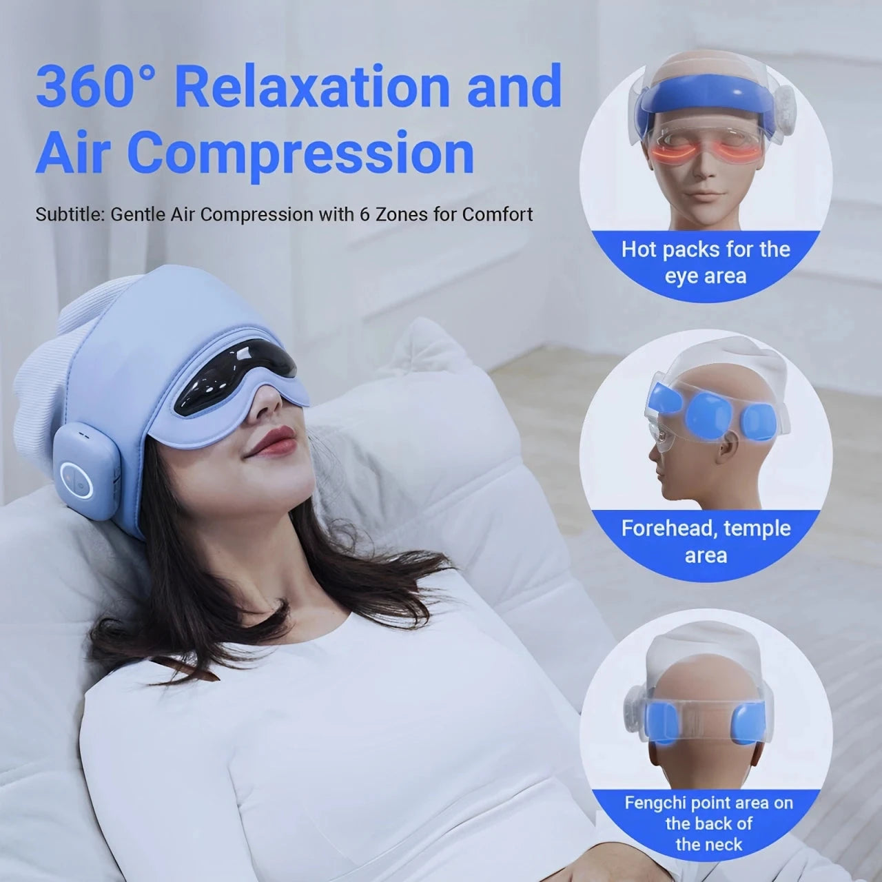 Head Massager for Fatigue Relief, Eye Massager with Heat, Head and Eye Massage for Stress Relief, Bluetooth-Capable, Ideal gifts Bright Mart