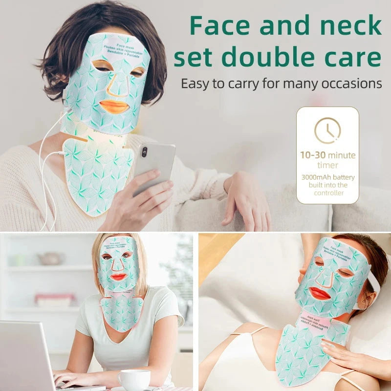Red Light Therapy for Face & Neck, Red Light Mask with 850nm NIR, 7-1 Colors LED Light Therapy mask, Rechargeable LED Face & Neck Mask for Anti-Aging, Skin Firming & Radiant Glow at Home Bright Mart
