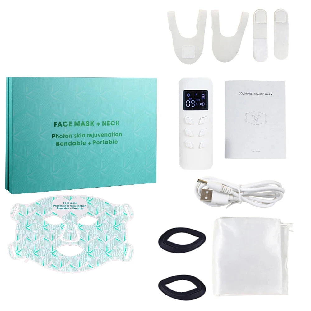 Red Light Therapy for Face & Neck, Red Light Mask with 850nm NIR, 7-1 Colors LED Light Therapy mask, Rechargeable LED Face & Neck Mask for Anti-Aging, Skin Firming & Radiant Glow at Home Bright Mart