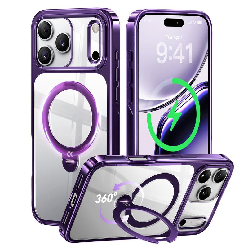 CASEKOO Cosmic Orange Iphone 17 Pro Max Case with 360 Spin Magnetic Stand [Fit for Magsafe][17Ft Military Protection] Slim Polished for Iphone 17 Pro Max Case with Stand 6.9'', Cosmic Orange