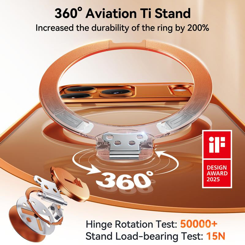CASEKOO Cosmic Orange Iphone 17 Pro Max Case with 360 Spin Magnetic Stand [Fit for Magsafe][17Ft Military Protection] Slim Polished for Iphone 17 Pro Max Case with Stand 6.9'', Cosmic Orange