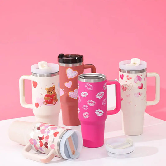 40 Oz Insulated Tumbler with Handle & Straw, Stainless Steel Vacuum Coffee Mug with Lid, Spill Proof Travel Cup for Car, Office, Gym – Valentine’s Day Gift for Lovers Bright Mart
