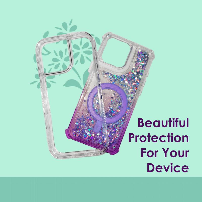 Entronix Case for Iphone 17/16 Air/Plus/Pro Max - Cute Liquid Glitter Triple-Layer Cover, [Magnetic] Smartphone Accessories Protective Shockproof