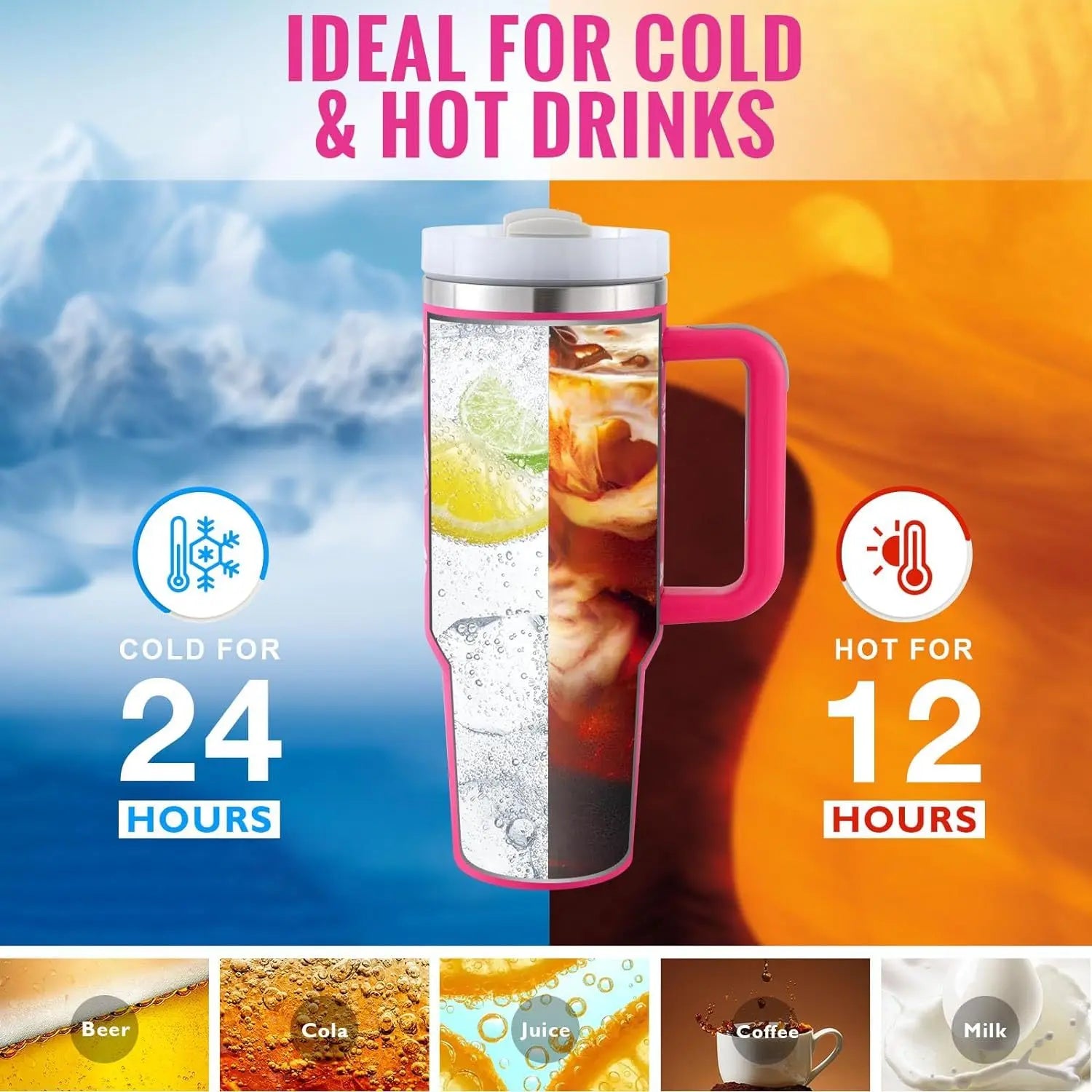 40 Oz Insulated Tumbler with Handle & Straw, Stainless Steel Vacuum Coffee Mug with Lid, Spill Proof Travel Cup for Car, Office, Gym – Valentine’s Day Gift for Lovers Bright Mart