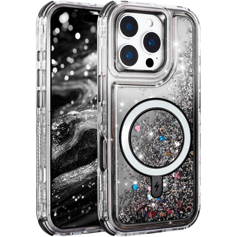 Entronix Case for Iphone 17/16 Air/Plus/Pro Max - Cute Liquid Glitter Triple-Layer Cover, [Magnetic] Smartphone Accessories Protective Shockproof