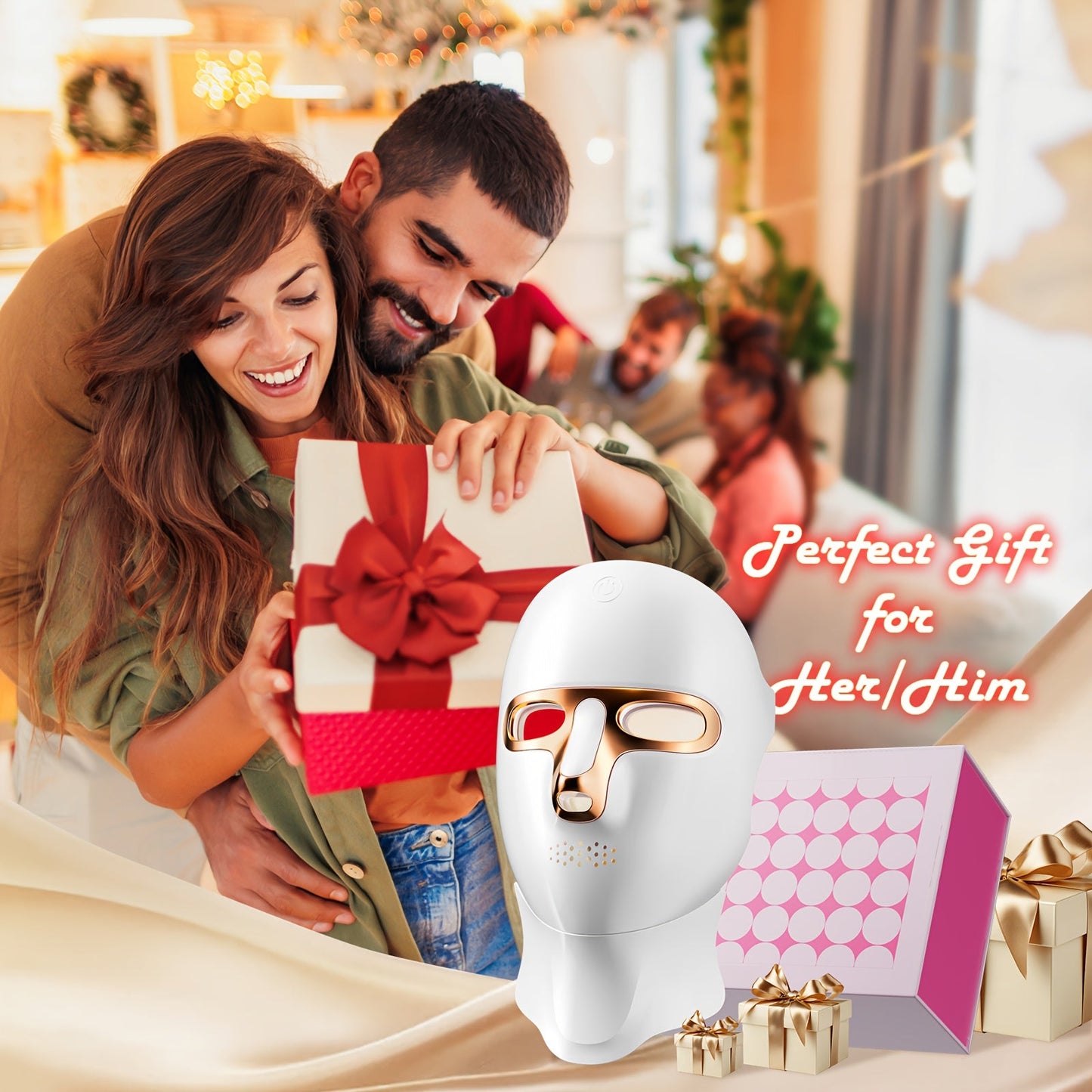 FOLOKE Red Light Therapy Mask for Face & Neck, LED Face Light Therapy,USB C Rechargeable,Infrared Mask for Home Working Travel Yoga Bright Mart