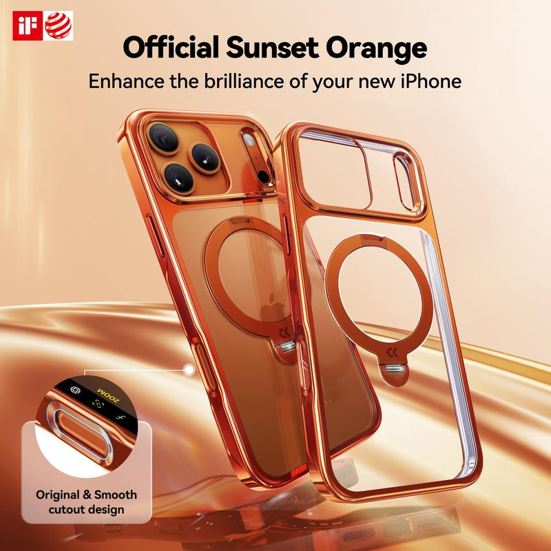 CASEKOO Cosmic Orange Iphone 17 Pro Max Case with 360 Spin Magnetic Stand [Fit for Magsafe][17Ft Military Protection] Slim Polished for Iphone 17 Pro Max Case with Stand 6.9'', Cosmic Orange