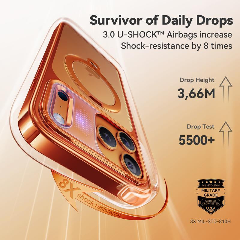 CASEKOO Cosmic Orange Iphone 17 Pro Max Case with 360 Spin Magnetic Stand [Fit for Magsafe][17Ft Military Protection] Slim Polished for Iphone 17 Pro Max Case with Stand 6.9'', Cosmic Orange