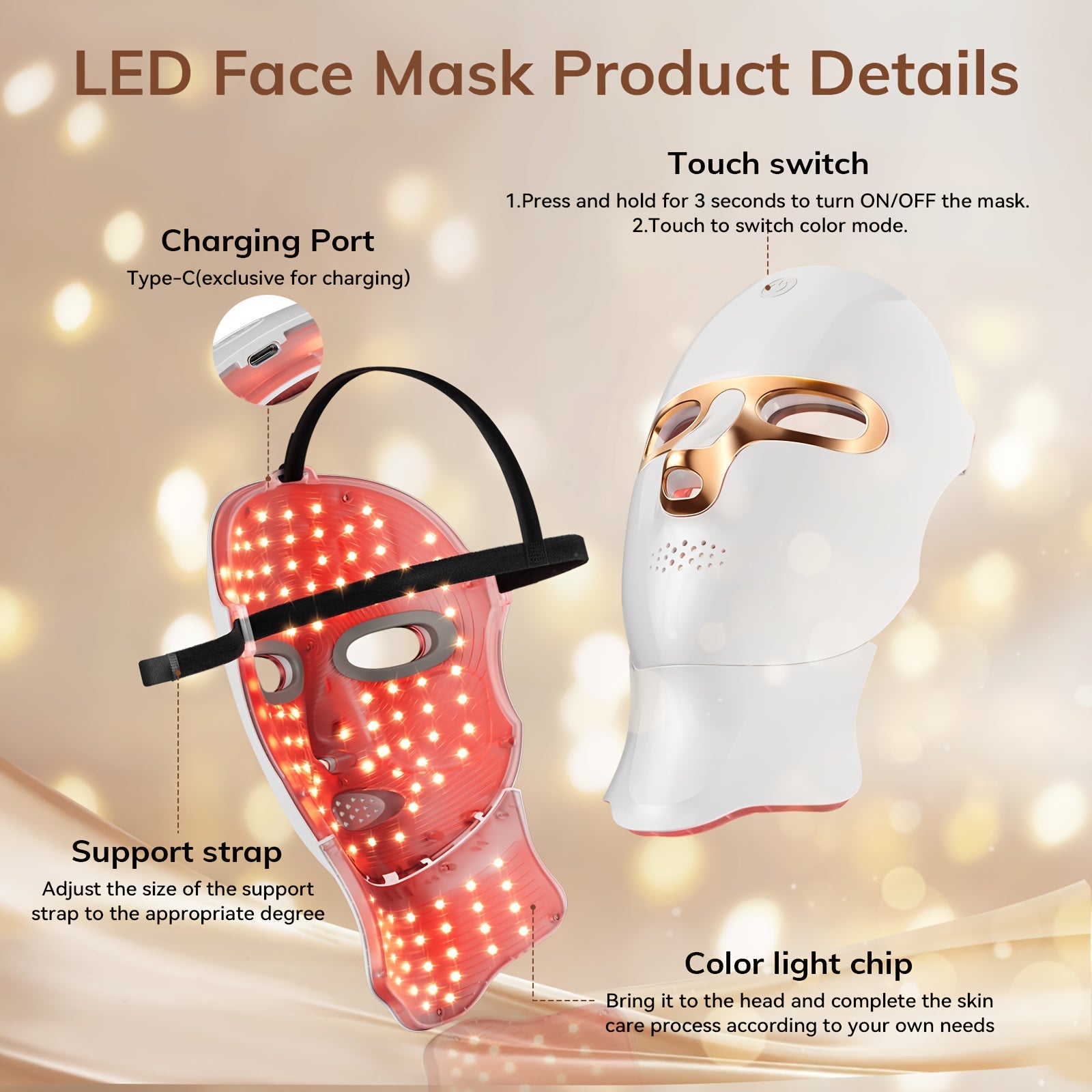 FOLOKE Red Light Therapy Mask for Face & Neck, LED Face Light Therapy,USB C Rechargeable,Infrared Mask for Home Working Travel Yoga Bright Mart